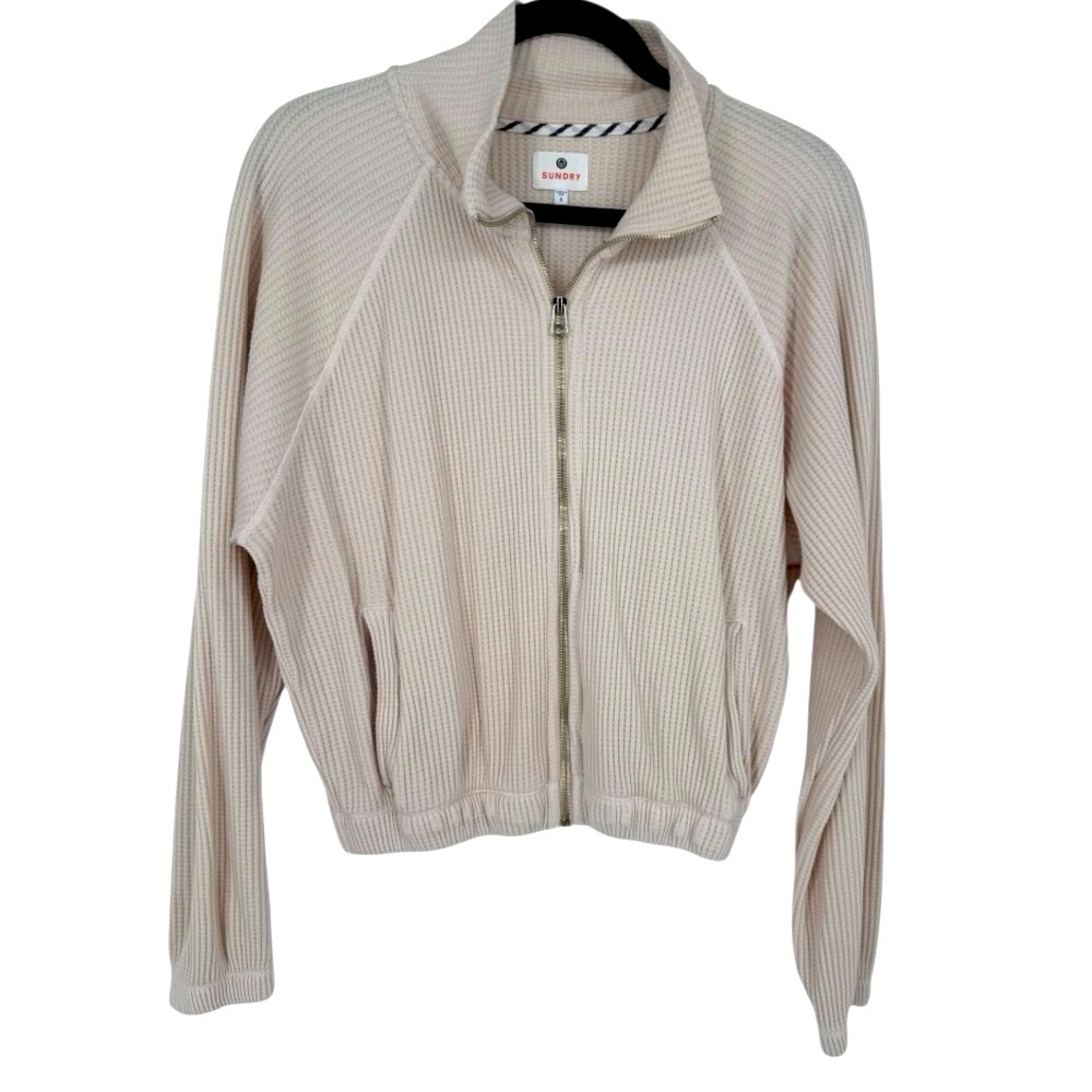 Sundry Women’s Cropped Full Zip Jacket Cream Size Small‎ Activewear Sporty